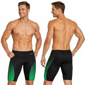 17.🆕Size 32 Men's Green Black Racing Jammer Swimsuit Chlorine Resistant NWT
